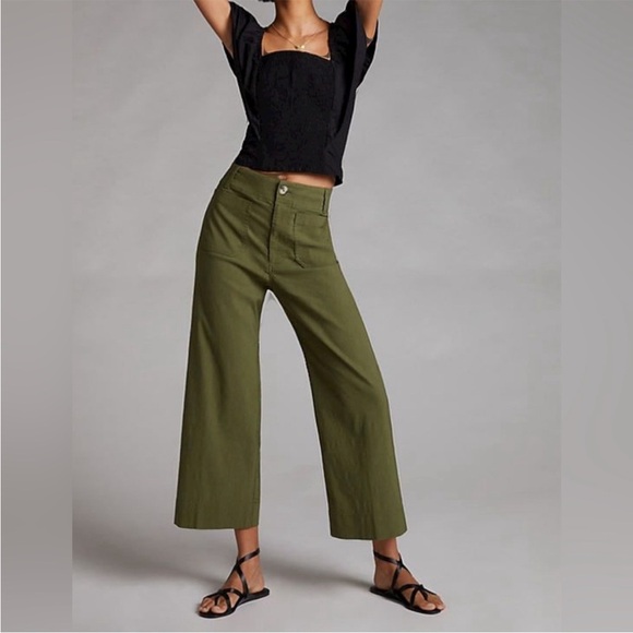 Anthropologie Maeve The Colette Cropped Wide Leg Pants Green Size 32 - Picture 3 of 16